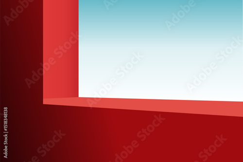 Minimal Red Window Frame at corner with Clear Sky View, vector illustration design for product background, presentation, display cosmetic mockup, podium or stage for placement product.