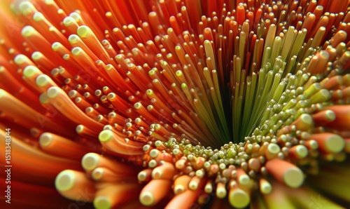 Abstract orange flower, macro detail, vibrant, background blur, nature design