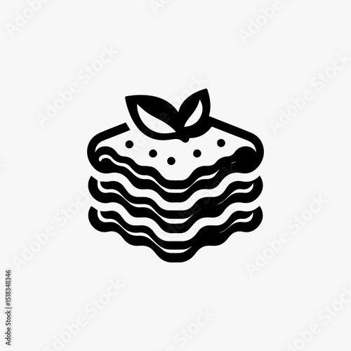 Simple line art vector logo of lasagna in black and white. Minimalist food concept