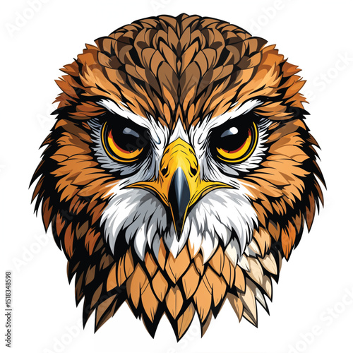 Hawk isolated on white background, a majestic bird of prey with sharp talons and piercing eyes