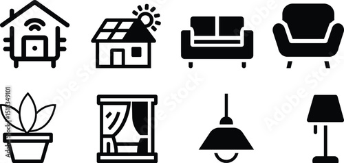 Interior and home furniture icon set for house and decor themes