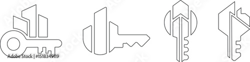 Line real estate key and lock icons for property and security branding