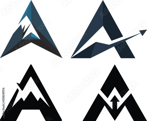 Mountain and arrow logo icons with bold geometric shapes and peak