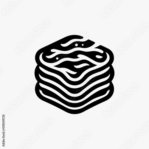 Minimalist black and white line art vector illustration of a delicious lasagna. Italian food logo concept