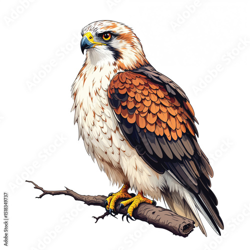 Hawk isolated on white background, a majestic bird of prey with sharp talons and piercing eyes