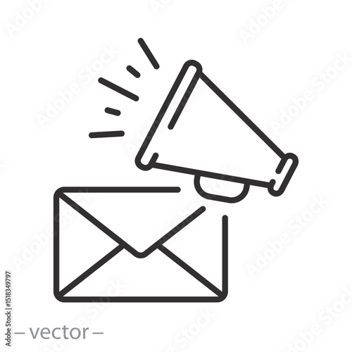 email marketing icon, notification or alert email, digital marketing, mailbox letter, thin line symbol on white background - editable stroke vector eps10
