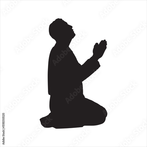 Praying Person Silhouette: Spiritual Devotion, Faith, and Religious Worship Gesture

