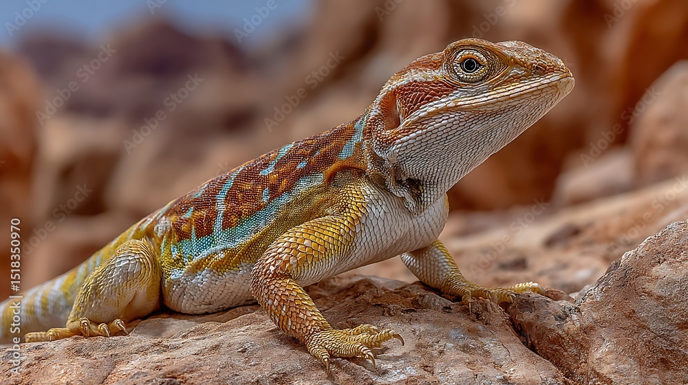 Obraz premium Colorful Lizard Desert Reptile Rock Wildlife.