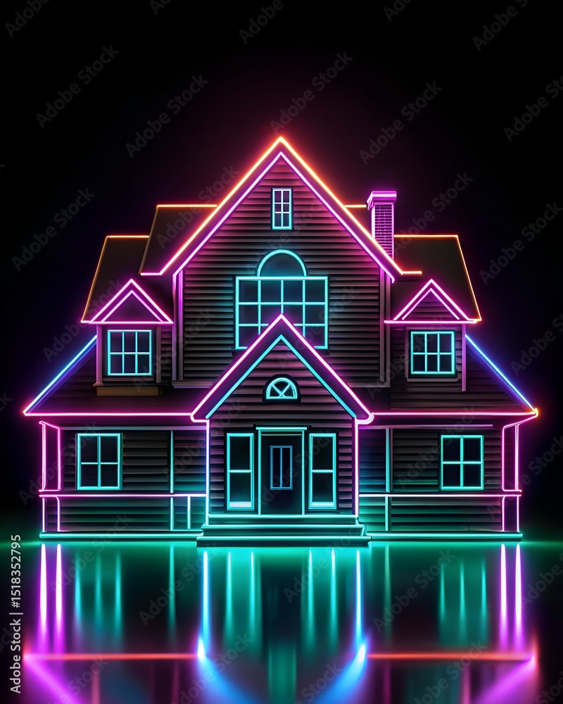 Vertical 4x5 layout with glowing countryside houses in neon style great for real estate agency poster billboard and property marketing olgamcs backgrounds ads business art Vertical 4x5 layout with glowing countryside houses in neon style great for real estate agency poster billboard and property marketing olgamcs backgrounds ads business art