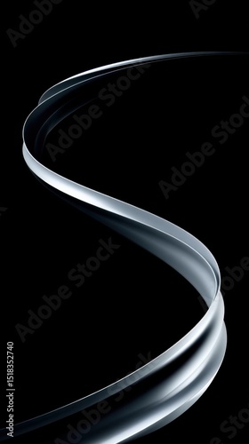 Silver ribbon flowing and turning on black background