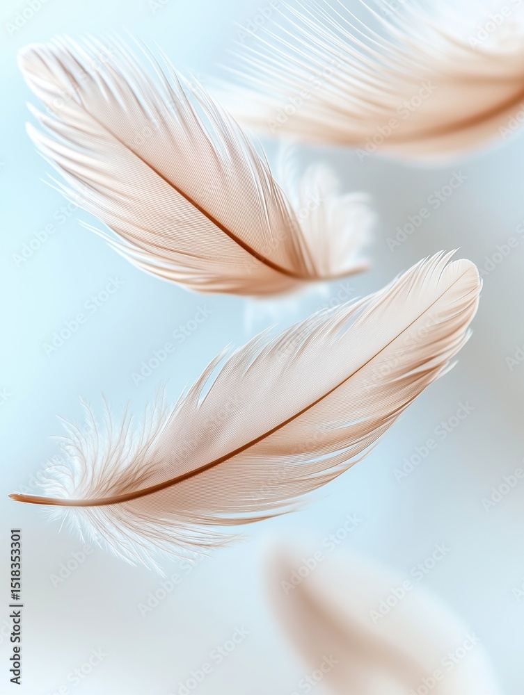 Naklejka premium Soft floating feathers on light blue background
