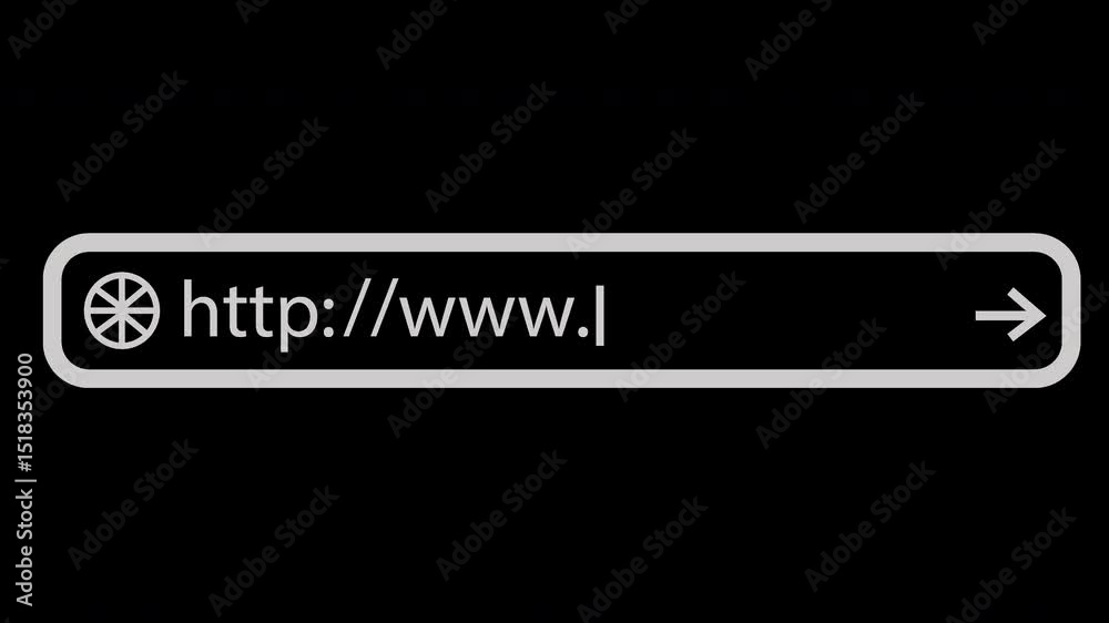 Animated internet browser address bar with standard protocol and domain structure on a Transparent Background