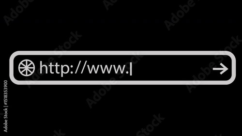 Animated internet browser address bar with standard protocol and domain structure on a Transparent Background