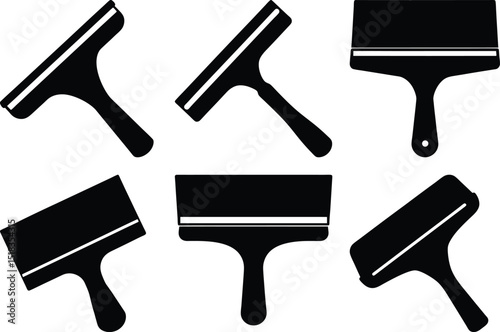 Vector image of various types of squeegees in a simple black and white style