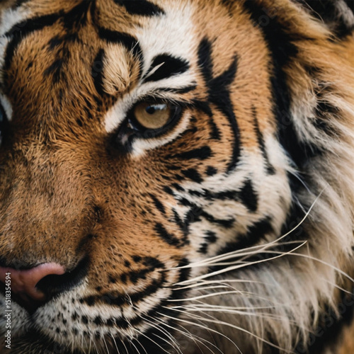 Portrait of a close up Bengal tiger showing its striped face and fierce eyes in a natural wildlife setting