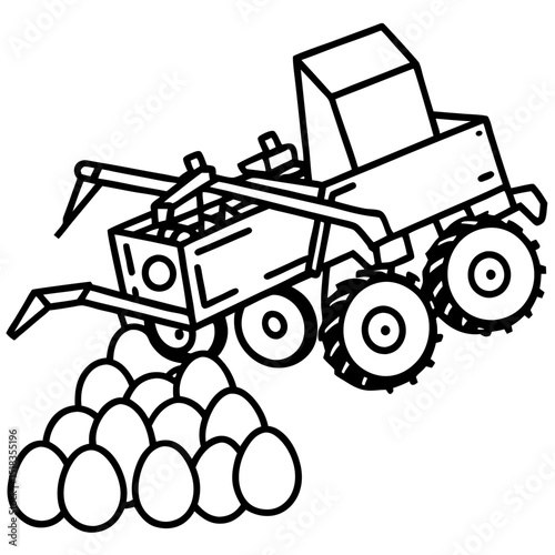 Mechanized Potato Harvester Vector on White