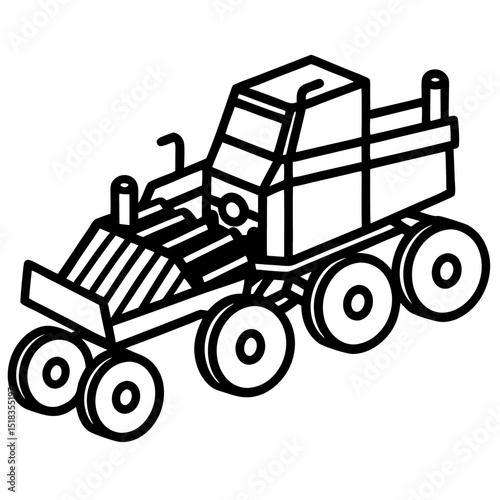 Mechanized Potato Harvester Vector on White