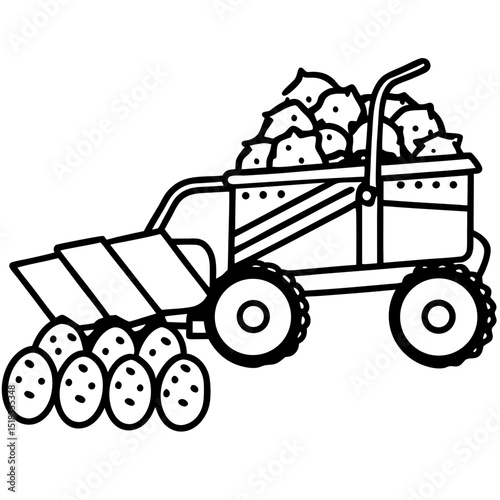Mechanized Potato Harvester Vector on White