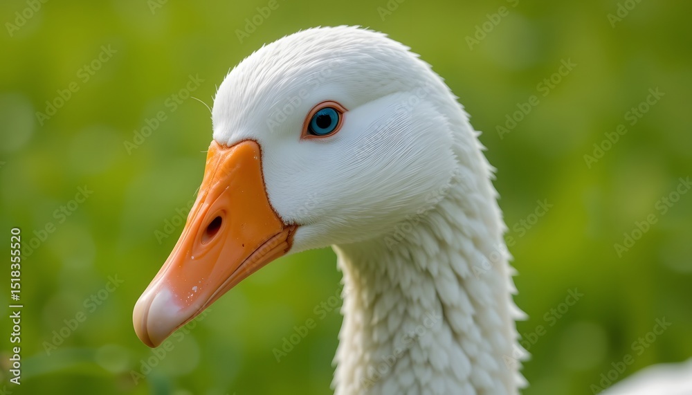 Close-up Portrait of a Graceful White Goose with Orange Beak Close-up Portrait of a Graceful White Goose with Orange Beak