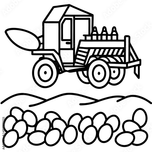 Mechanized Potato Harvester Vector on White