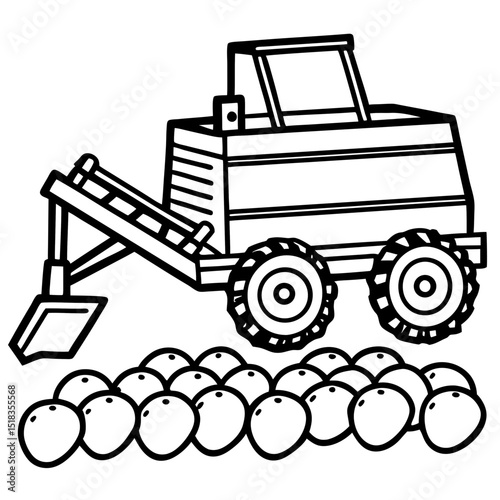 Mechanized Potato Harvester Vector on White
