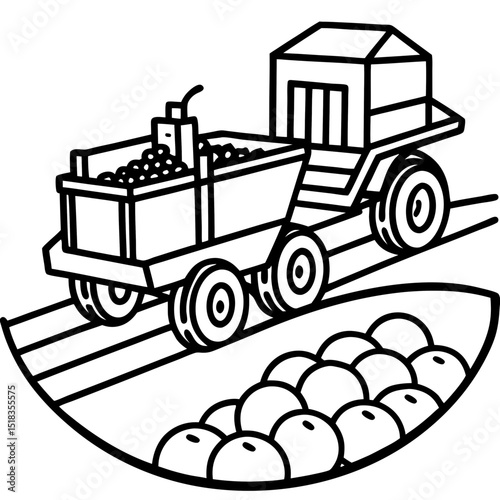 Mechanized Potato Harvester Vector on White