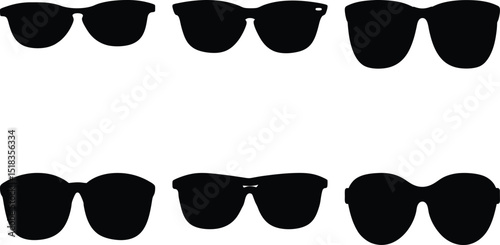 A Collection of Sunglasses Silhouettes in Various Styles and Shapes Arranged Neatly