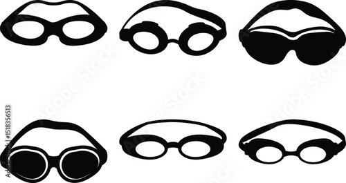 A collection of stylized goggles and glasses in a minimalist vector graphic