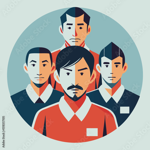 Group of serious men in uniforms facing forward