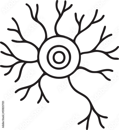 Neuron Cell Illustration A Detailed Line Art Depiction of a Biological Neuron Structure black