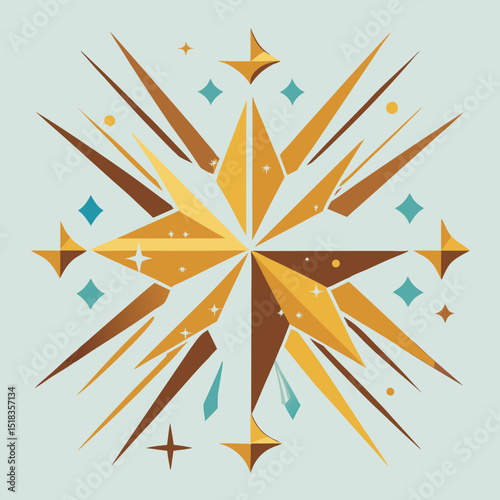 Golden starburst illustration with sharp geometric rays