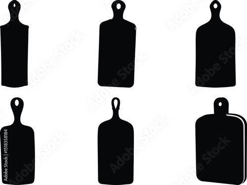 Silhouette of multiple wooden cutting boards with different shapes and styles