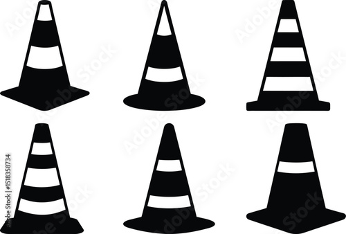 Variety of Black and White Traffic Cones for Safety and Road Construction