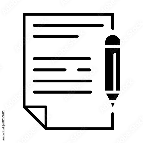 Icono de hoja de documento con lápiz. Edición, redacción, escritura y modificación de contenido. Ilustración vectorial