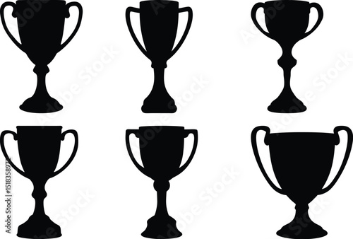 Silhouetted Trophies Depicting Success, Victory, and Recognition in Varied Designs