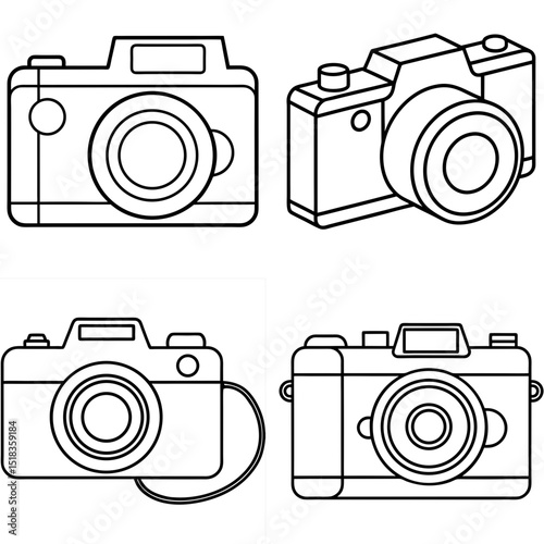 Vector set of photography cameras in outline style for digital media and advertising