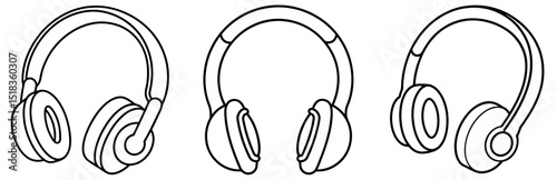 Vector collection of headphone designs in outline style for audio and music branding