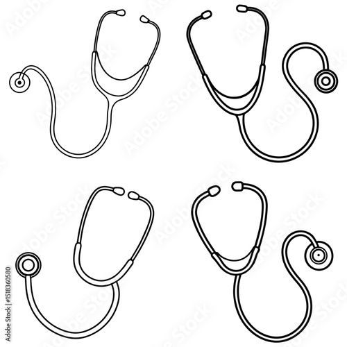 Vector collection of stethoscopes in outline style for healthcare and medical branding