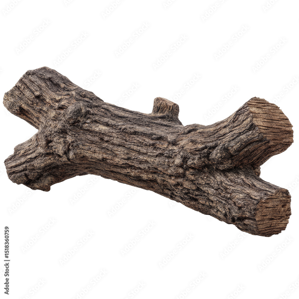 Fototapeta premium Isolated Rustic Wooden Branch on Green Screen -