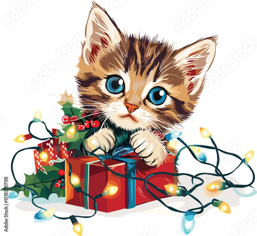 cat with christmas gift