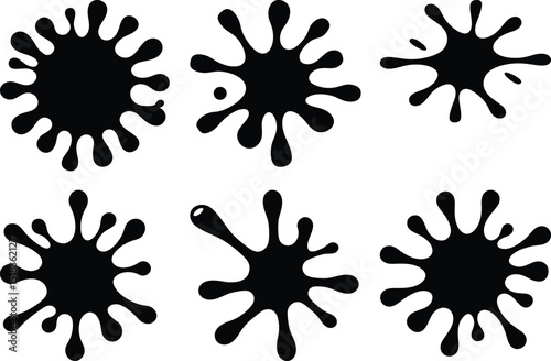 Collection of black ink blot vector designs in a graphic style