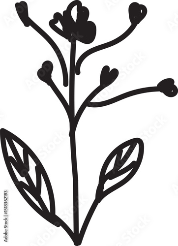 Artistic hand-drawn sketch featuring a tree, a blooming flower, and a male figure. This black-and-white illustration is ideal for creative projects, nature-themed designs, storytelling visuals, and co