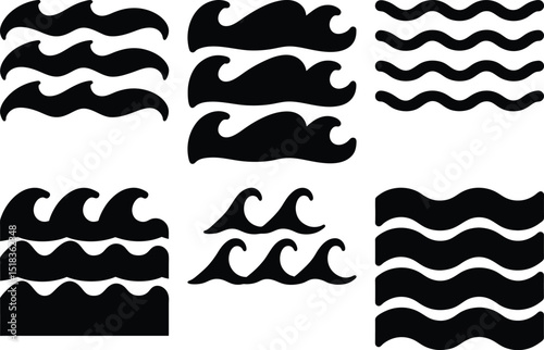 Stylized set of wave icons featuring different wave forms and shapes