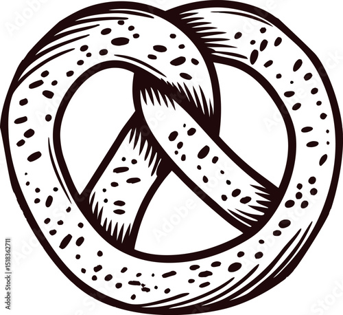 Hand drawn pretzel illustration in vintage engraving isolated on white background for bakery menu design