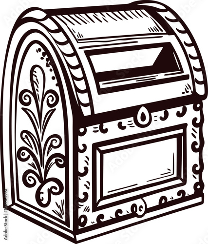 Vintage ornate mailbox with intricate details and floral patterns