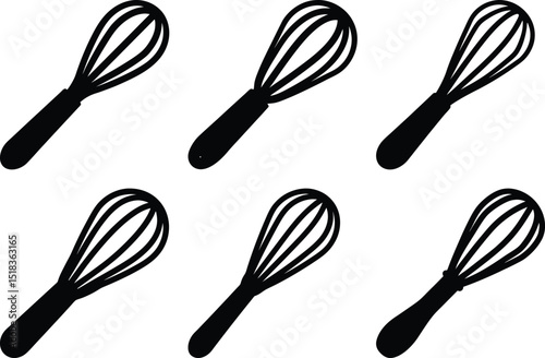 Black and White Graphic Illustration of Six Whisks in a Pattern