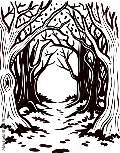 sketch-of-a-haunted-forest-with-twisted-trees----.eps