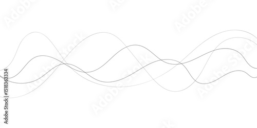 A minimalist abstract image featuring multiple, interwoven, wavy lines in varying thicknesses and dashed patterns.
