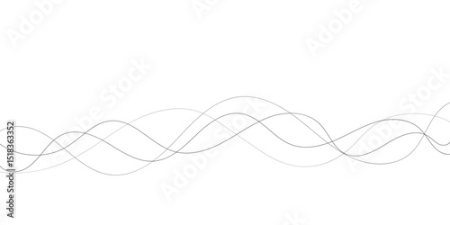 A minimalist abstract image featuring multiple, interwoven, wavy lines in varying thicknesses and dashed patterns.
