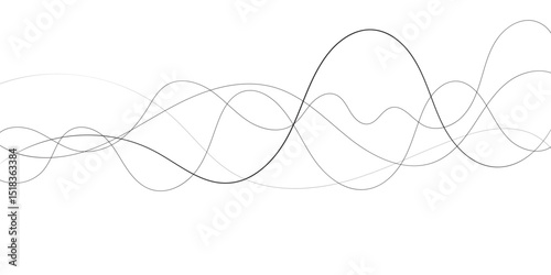 A minimalist abstract image featuring multiple, interwoven, wavy lines in varying thicknesses and dashed patterns.
